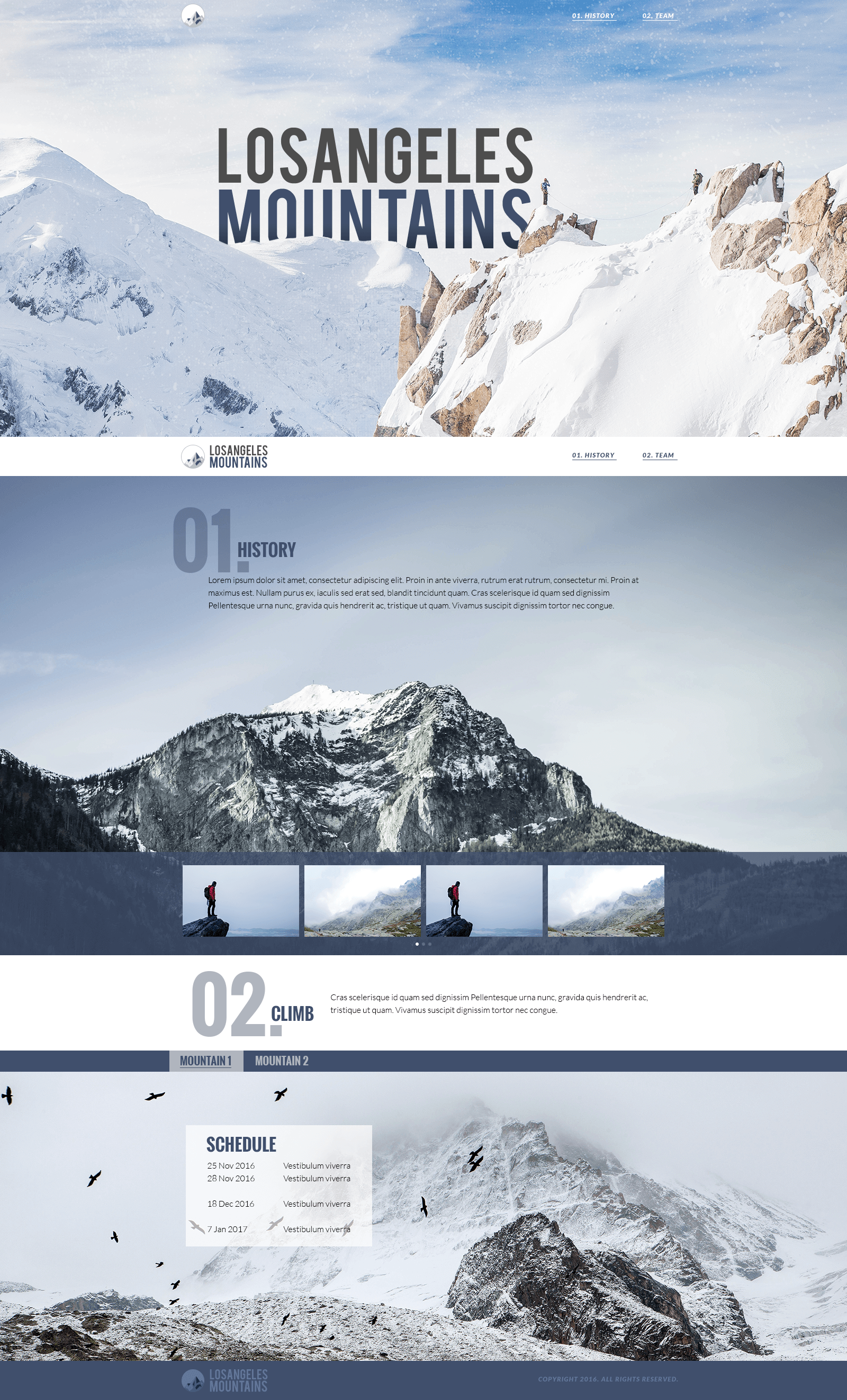 web page design heavily featuring snowy mountains